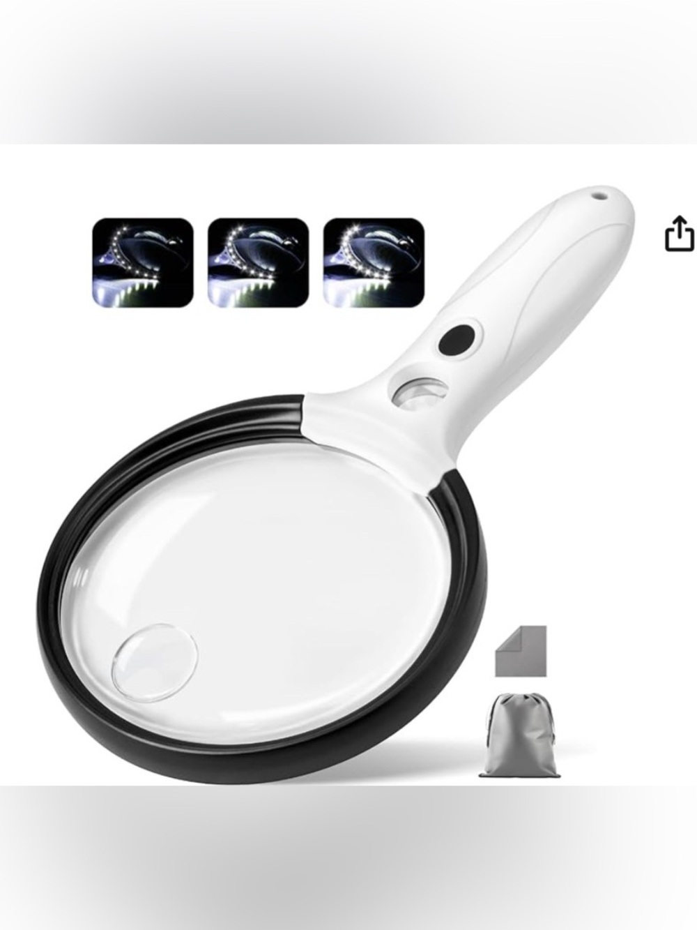 Large Magnifying Glass with Light, 10X 25X 45X Handheld